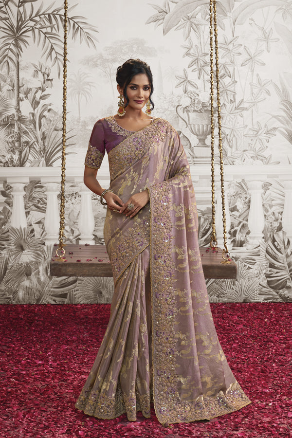 Lavender Embroidered Silk Saree