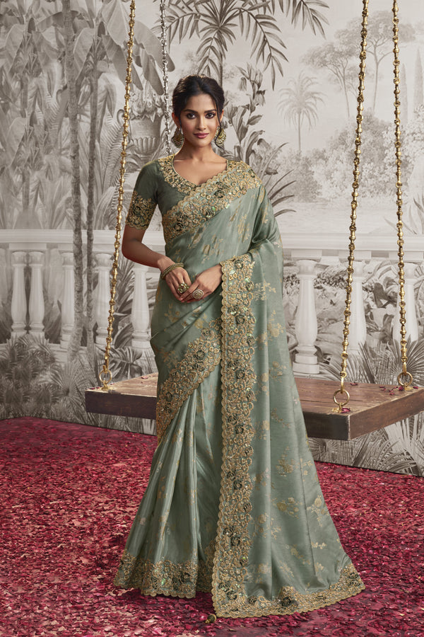 Green Elegant Embroidered Saree