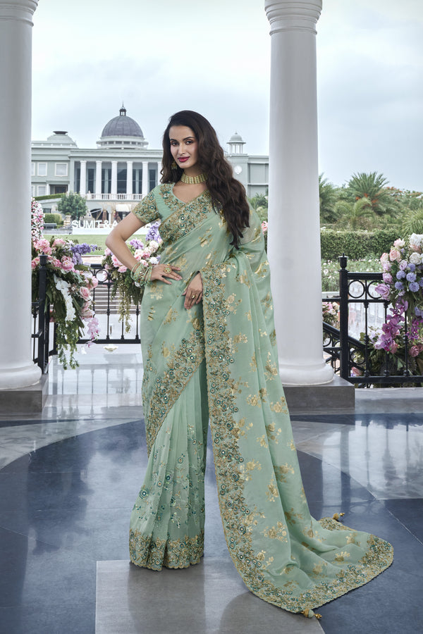 Light Green Emboidered Saree