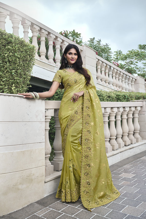 Light Green Embroidery Saree