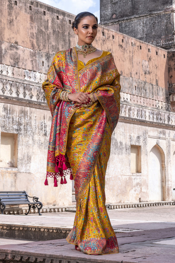 Multicolored Gajji Satin Saree with Matching Blouse