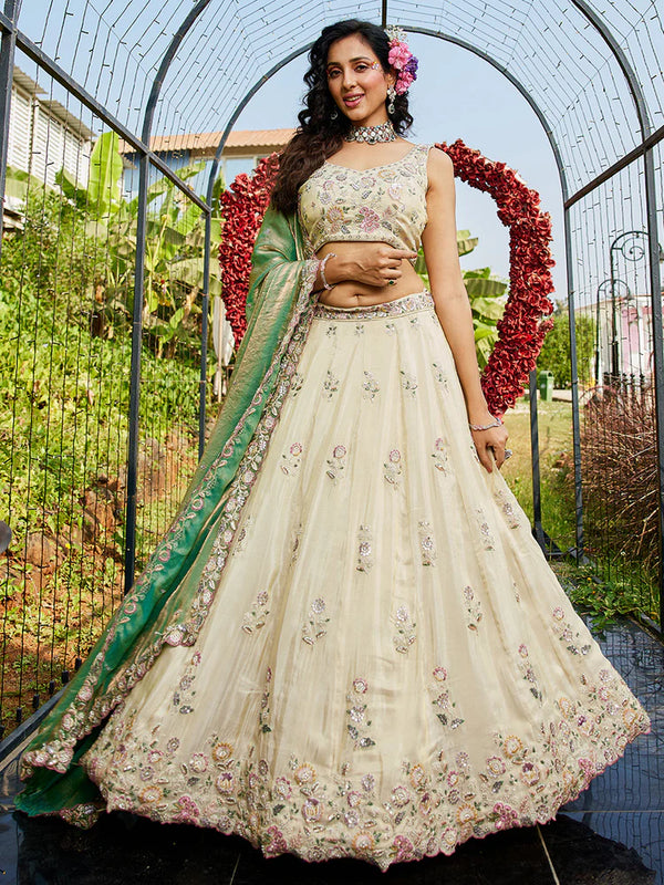 GREEN TISSUE FABRIC LEHENGA DUPATTA