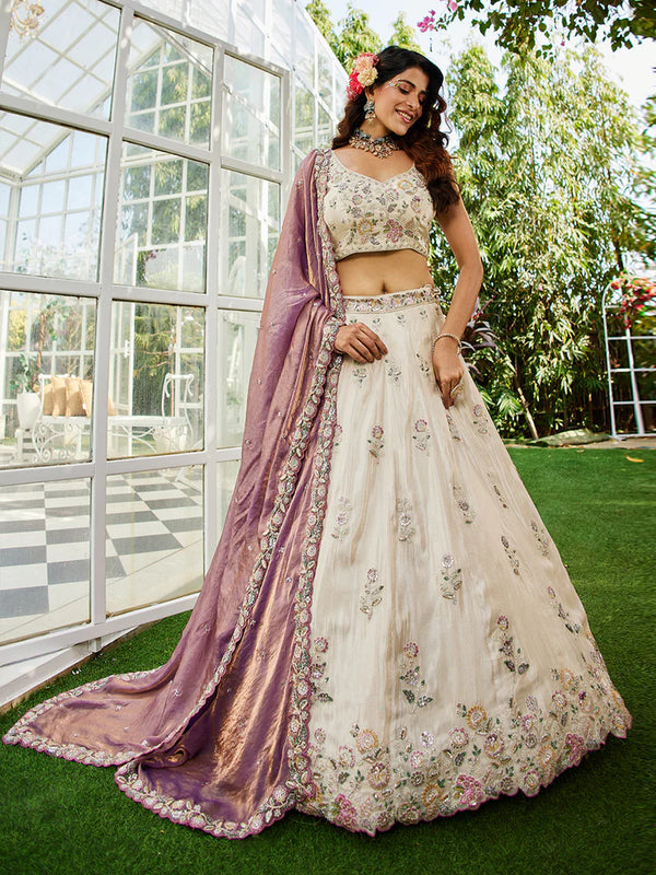 PURPLE TISSUE FABRIC LEHENGA DUPATTA