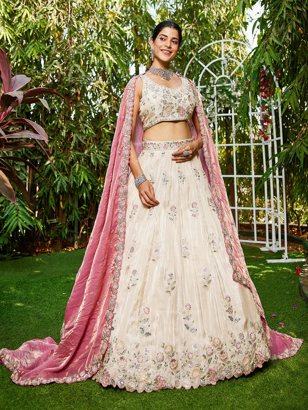 PINK TISSUE FABRIC LEHENGA DUPATTA