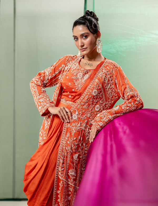 DRAPE STYLE DRESS WITH HEAVY SHRUG