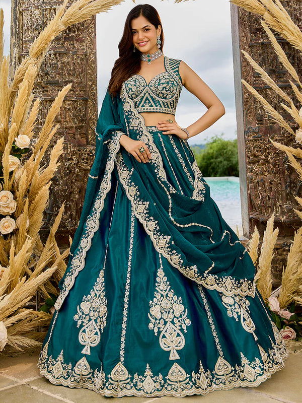 GREEN SILK FABRIC LEHENGA DUPATTA