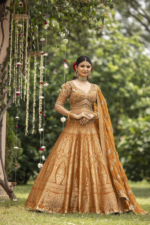 MUSTARD BANARASI SILK LEHENGA