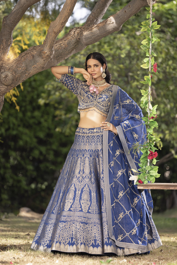 BLUE BANARASI SILK LEHENGA