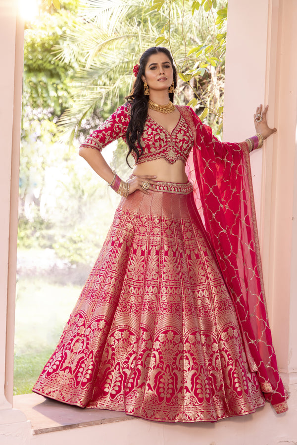 PREMIUM RANI BANARASI SILK LEHENGA WITH BLOUSE DUPPATA
