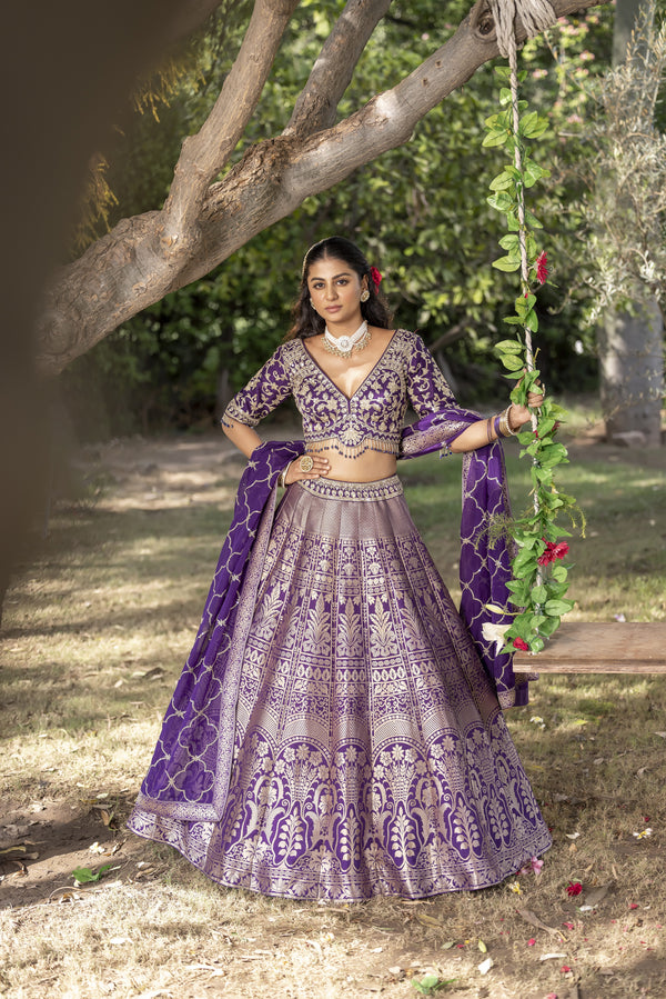 PREMIUM PURPLE BANARASI SILK LEHENGA WITH BLOUSE DUPATTA