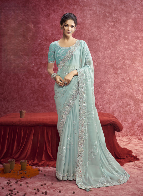 DESIGNER GALAXY SKY BLUE SAREE