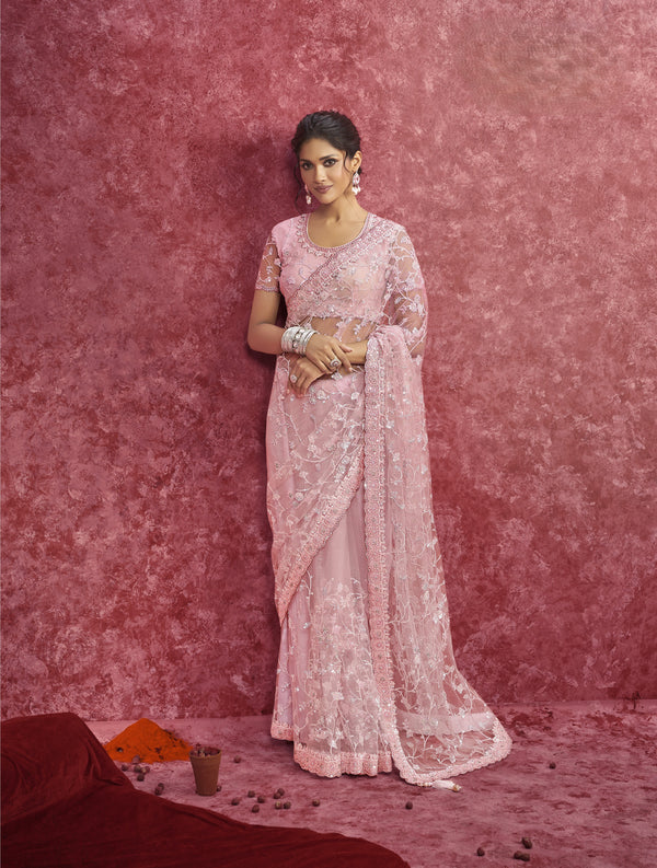 DESIGNER NETT PINK SAREE