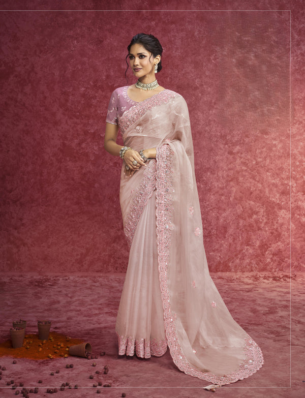 DESIGNER PURE WEAVE BABY PINK SAREE