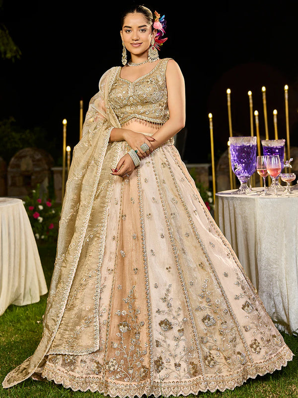 MULTICOLOR SATIN SILK FABRIC LEHENGA DUPATTA