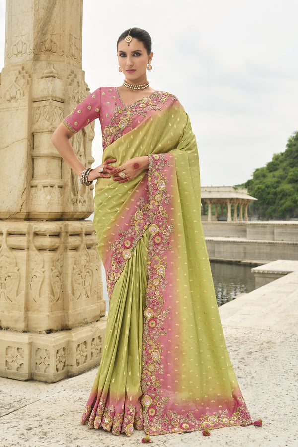 Pinkish Green Shaded Gadwal Silk Saree