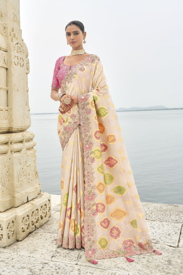 Off-White Gadwal Silk Saree