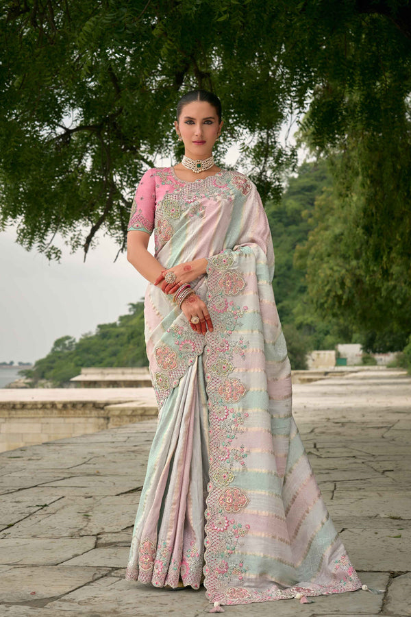 Multicolor Embroidered Pure Silk Saree