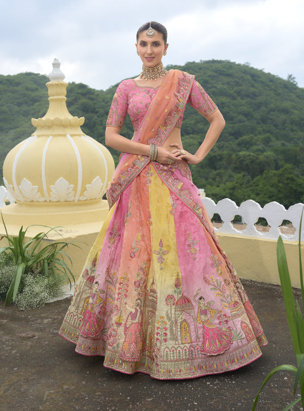Peach Handwork Premium Tissue Silk Lehenga Set