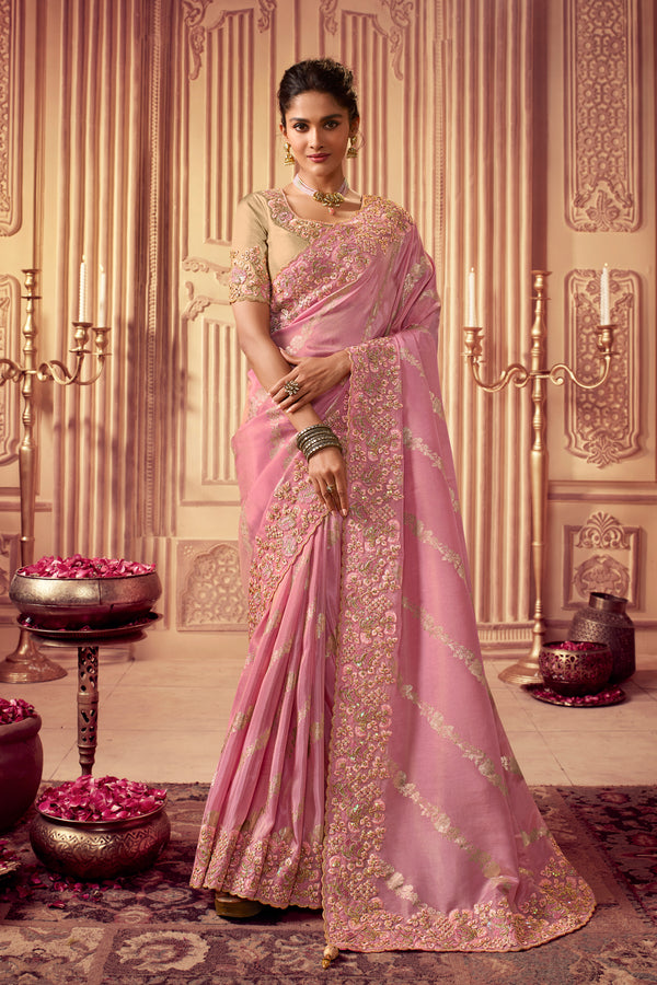 Pink Cousmo Tissue Silk Saree