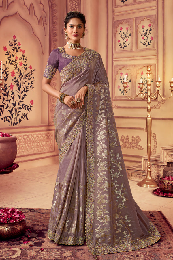 Lavender Cousmo Tissue Silk Saree