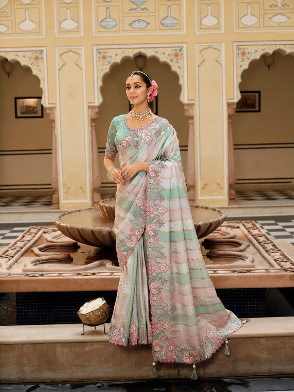 Traditional Multicolour Premium Fabric Saree with Embroidery and Patchwork