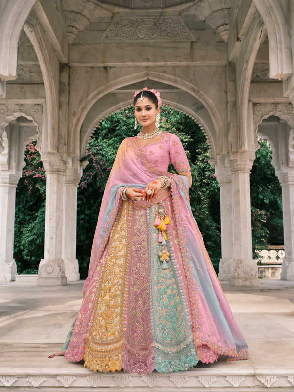 MULTICOLOUR HANDWORK PREMIUM FANCY SILK LEHENGA SET