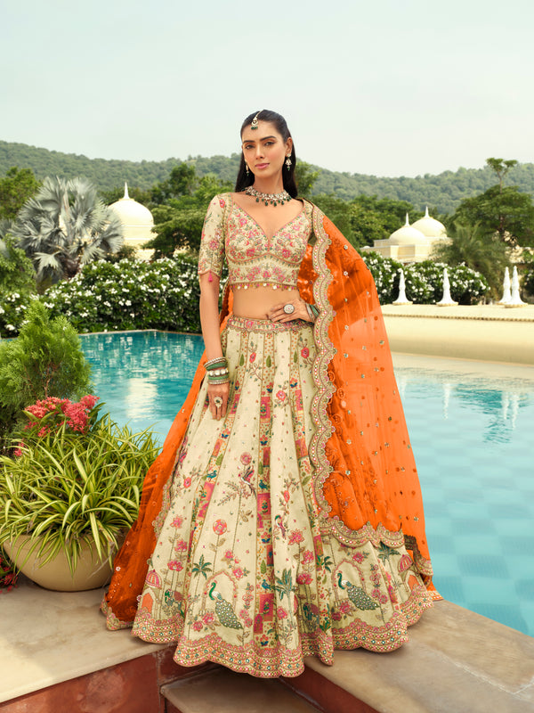 DESIGNER SILK CREAM LEHENGA