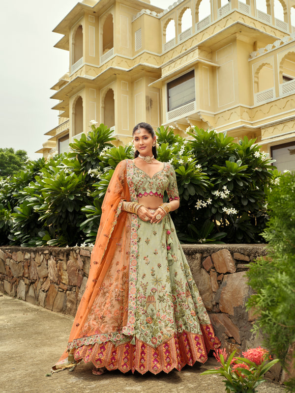 DESIGNER GREEN SILK LEHENGA