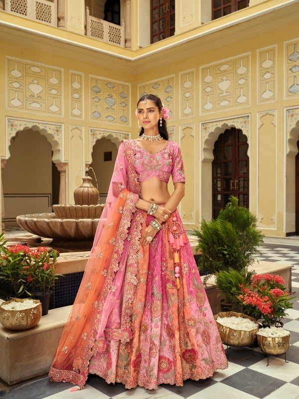 DESIGNER SHADED PINK SILK LEHENGA