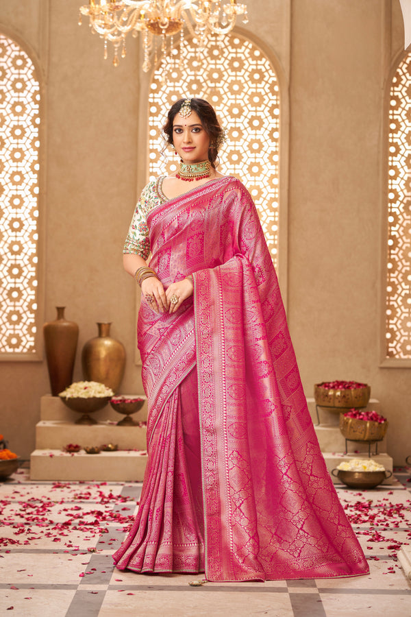 PINK SATIN SILK SAREE WITH BLOUSE