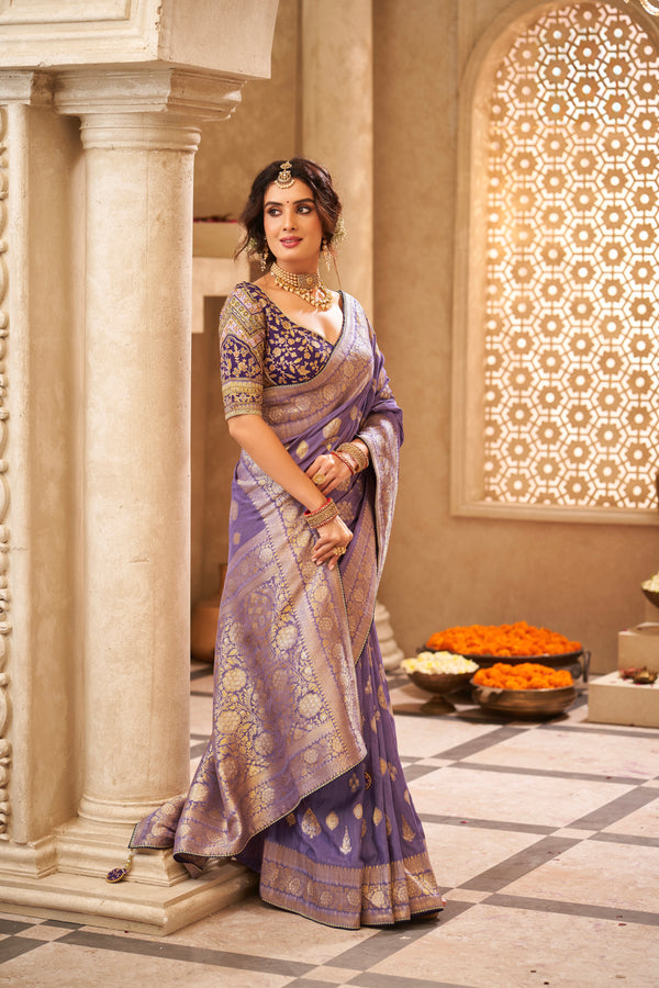 TRADITIONAL PURPLE COLOUR SATIN SILK SAREE