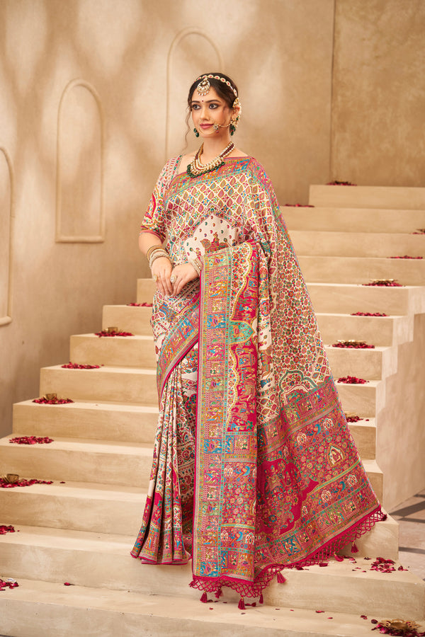 TRADITIONAL MULTI DESIGNER TUSSAR SATIN SILK SAREE