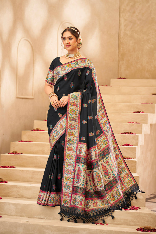 BLACK SATIN SILK SAREE WITH BLOUSE