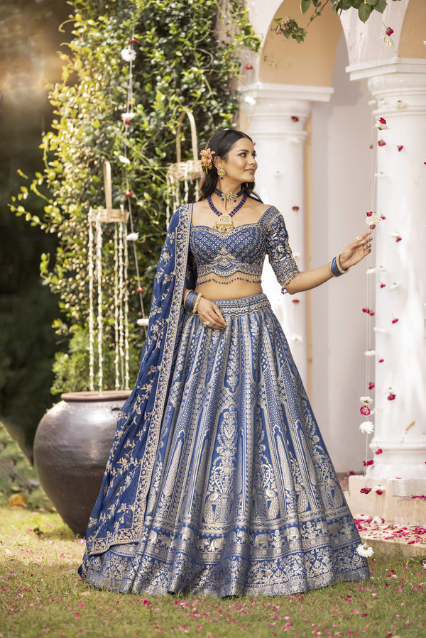 DESIGNER BLUE BANARASI SILK LEHENGA