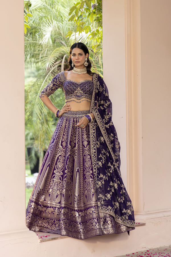DESIGNER PURPLE BANARASI SILK LEHENGA