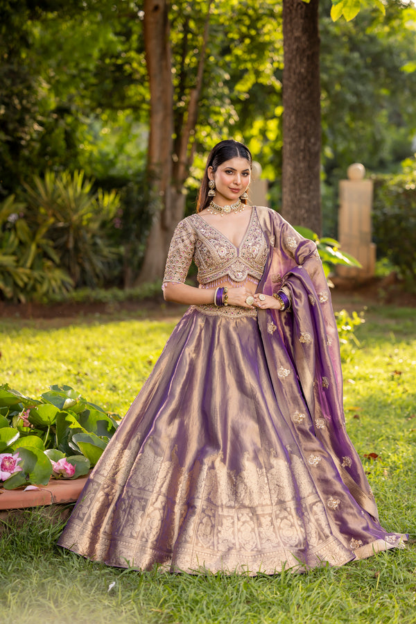 WEDDING LAVENDER BANARASI SILK LEHENGA