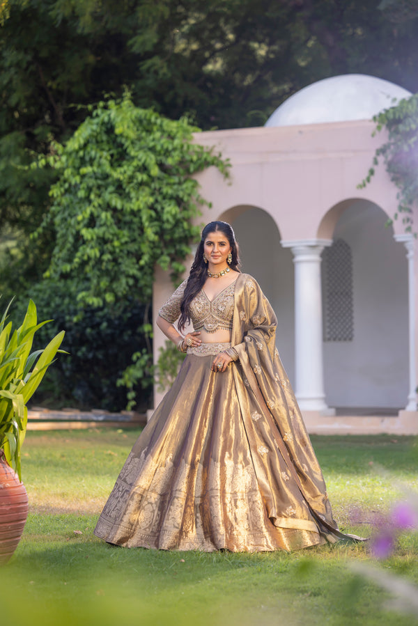WEDDING GREY BANARASI SILK LEHENGA