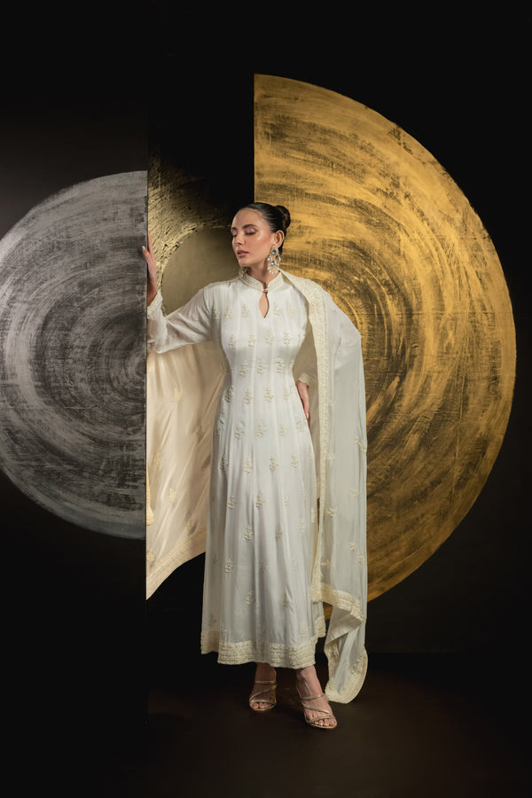 ELEGANT CREAM ANARKALI DRESS