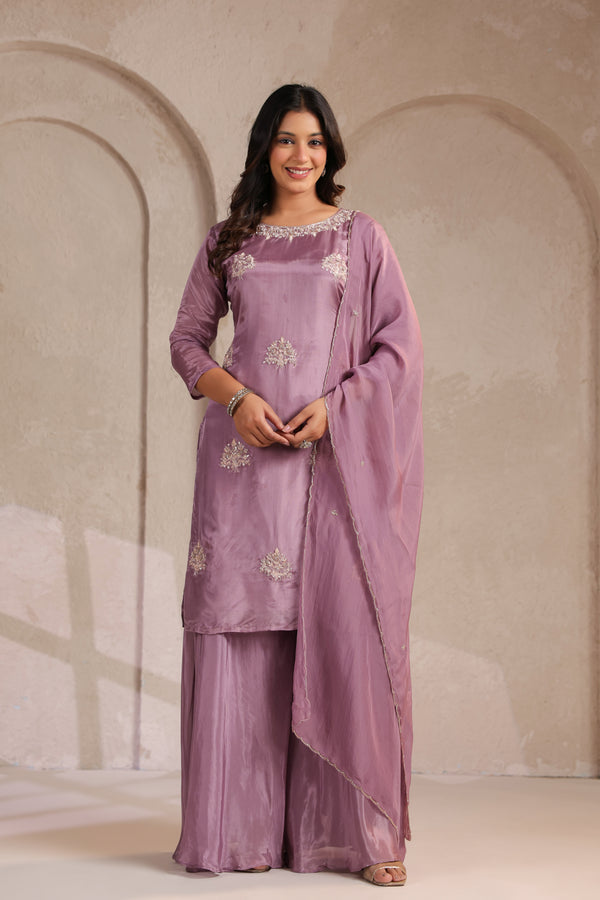LAVENDER HANDWORK KURTI SET