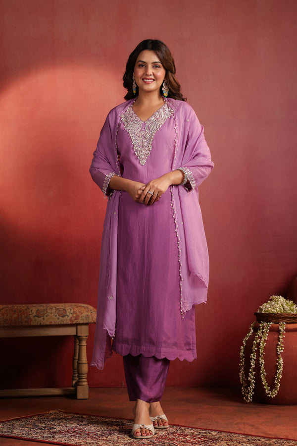 NOOR LILAC SHADED KURTI PANT SET