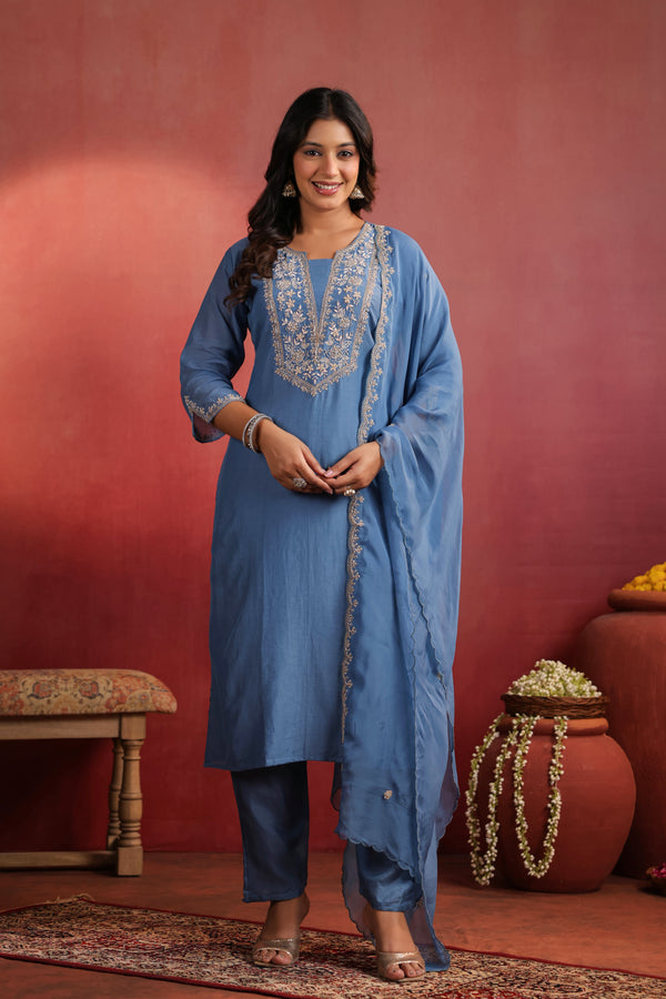 MUL BLUE KURTI PANT SET