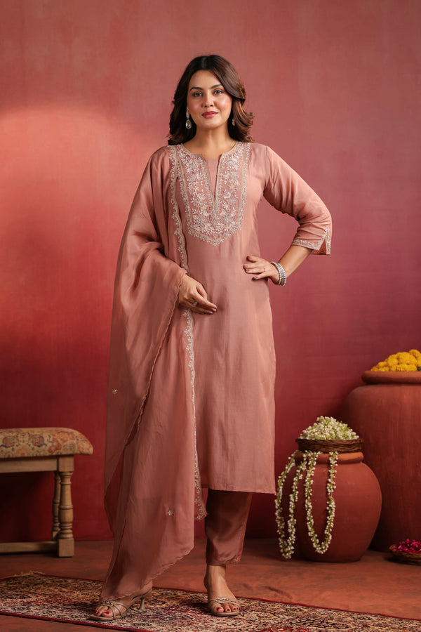 MUL BROWN KURTI PANT SET