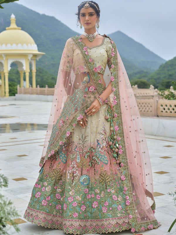 Floral Off White Handwork Premium Tissue Silk Lehenga Set