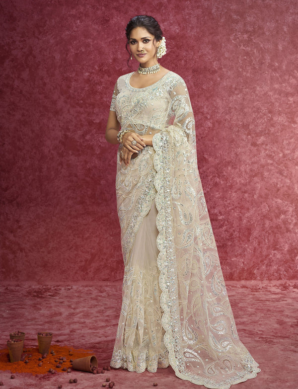 DESIGNER OFF-WHITE NETT SAREE