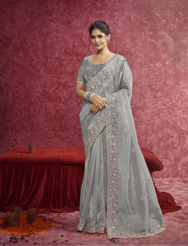 DESIGNER SIYA SILK GREY SAREE