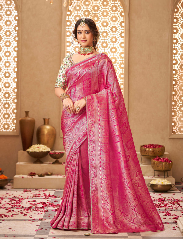 PINK SATIN SILK SAREE WITH BLOUSE