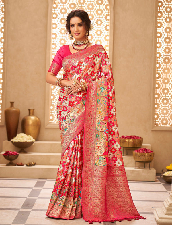 PINK MULTI SATIN SILK SAREE